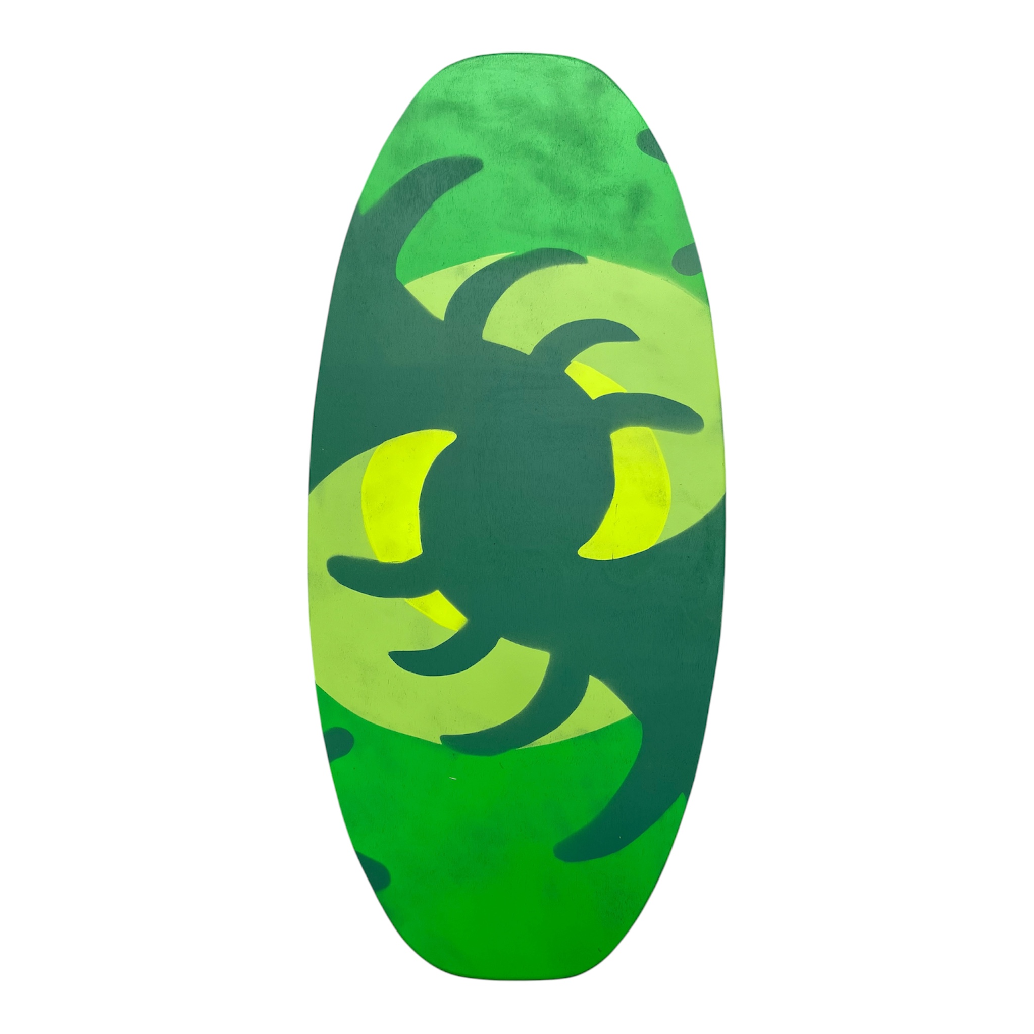 Earth element skimboard with a green turtle-shell spiral pattern