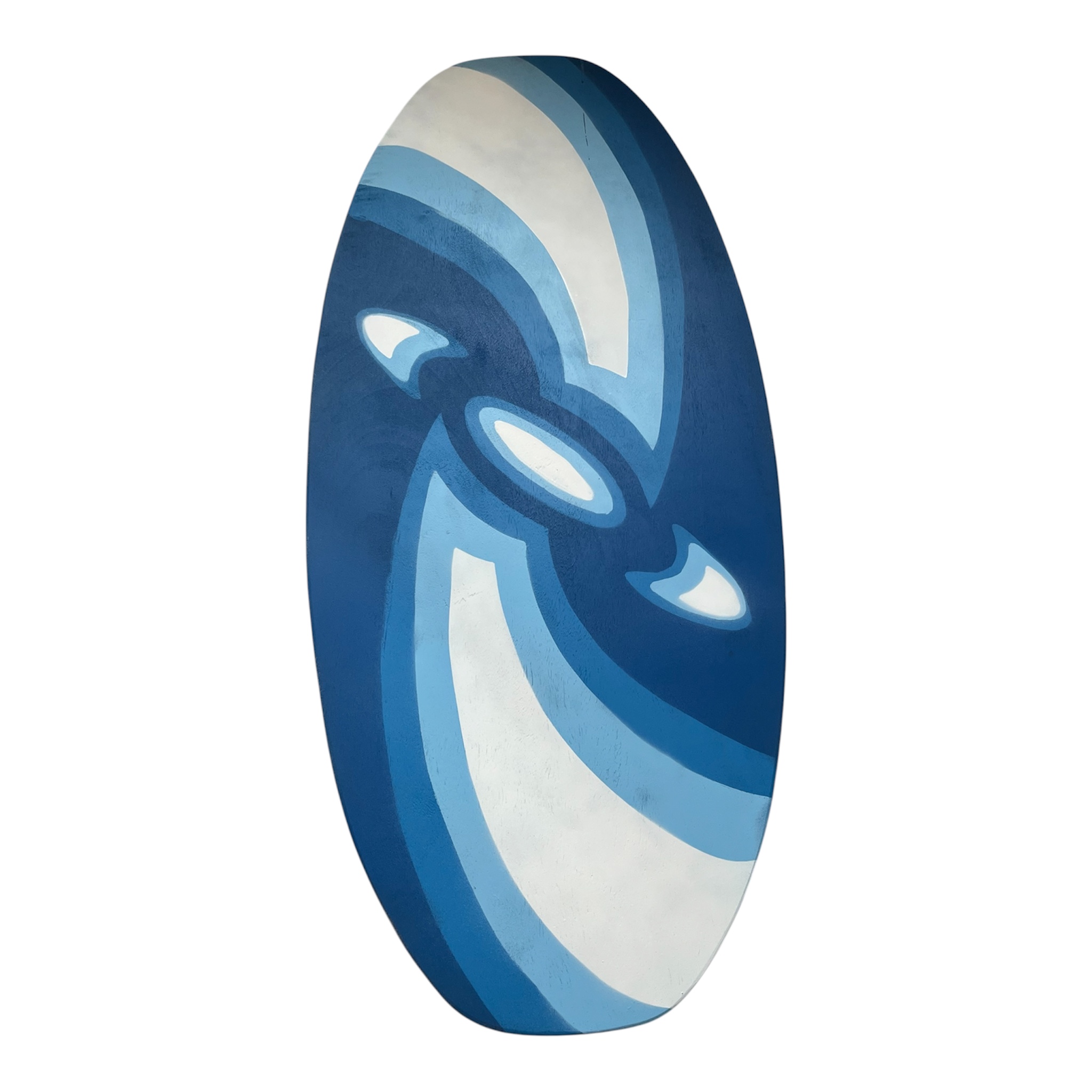 Water element skimboard with a blue and white wave swirl pattern